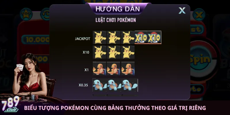 Biểu tượng Pokémon cùng bảng thưởng theo giá trị riêng