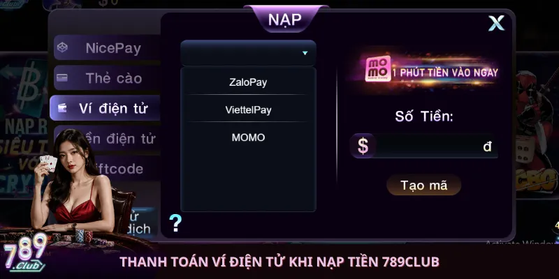 Thanh toán ví điện tử khi nạp tiền 789club